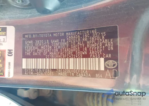 2015 Toyota Corolla S Plus z USA, uszkodzony, nr VIN 2T1BURHE9FC422459